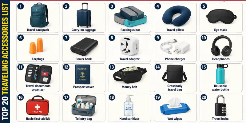 top traveling accessories list names pictures Top traveling accessories list names with pictures